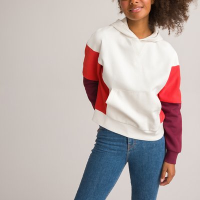 Colour Block Cropped Hoodie in Cotton Mix LA REDOUTE COLLECTIONS