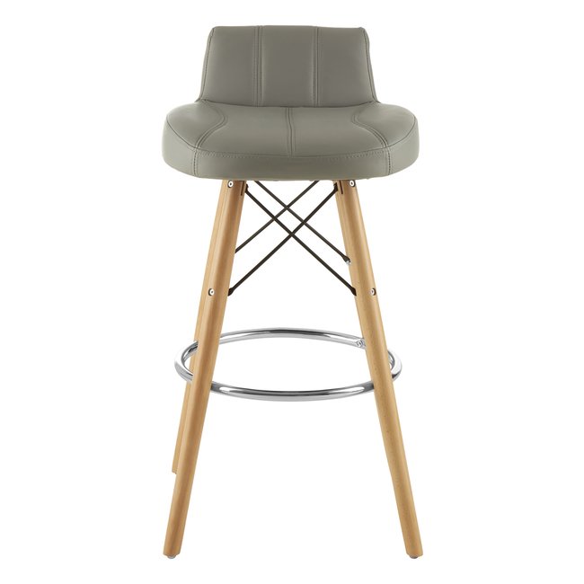 Bar Stool in Light Grey Leather Effect with Beech Wood Legs, light grey, SO'HOME