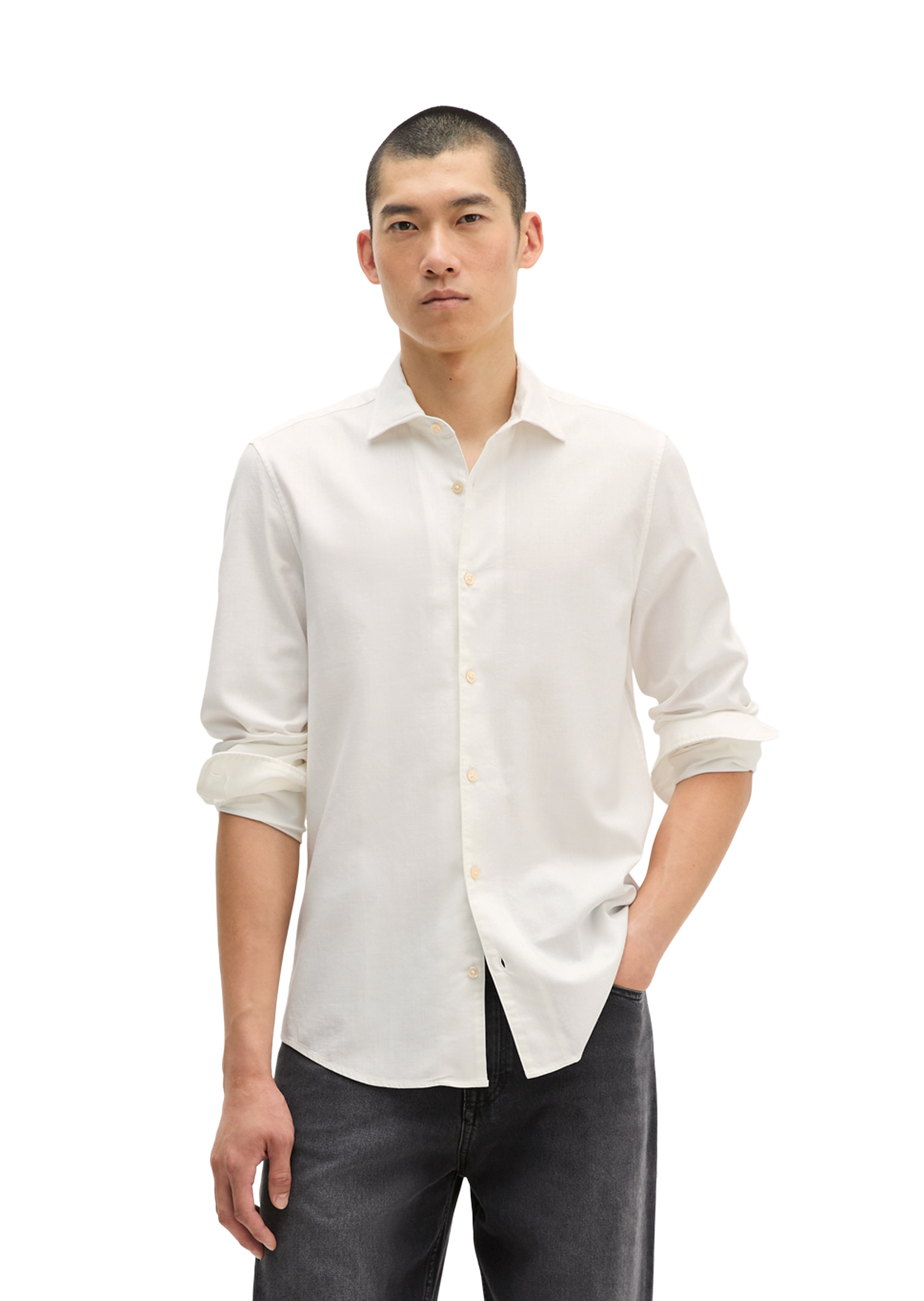 Chemise en sergé ajustée en coton biologique et lyocell, MARC O'POLO