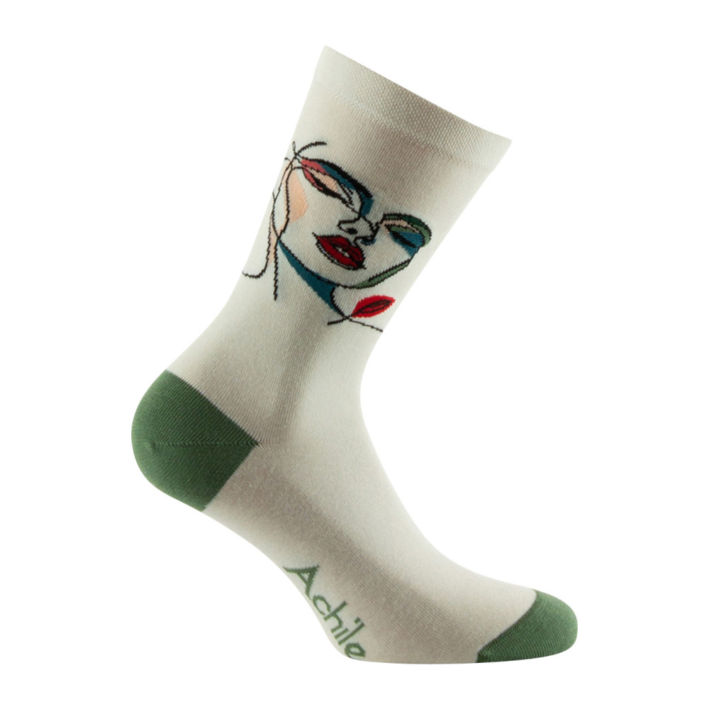 Mi-chaussettes Femme jersey fantaisie visage abstrait Coton majoritaire, ACHILE