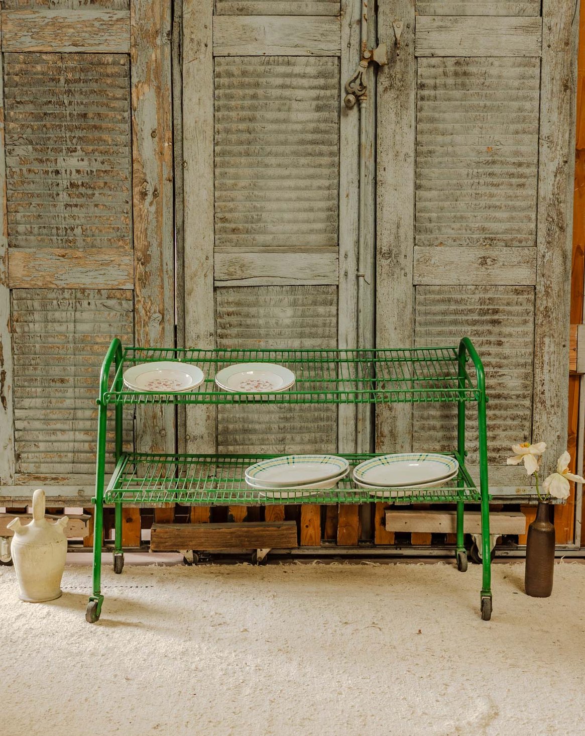 Grande desserte en métal vert Anouk N°384 - Bon état, DEBONGOUT