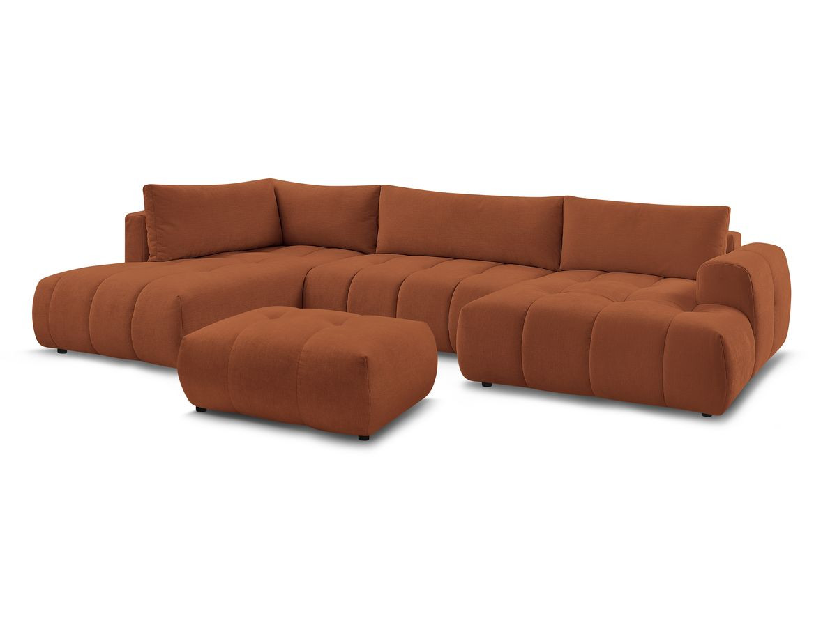 Canapé panoramique convertible 5 places en tissu lisse avec pouf, FUJI, BOBOCHIC