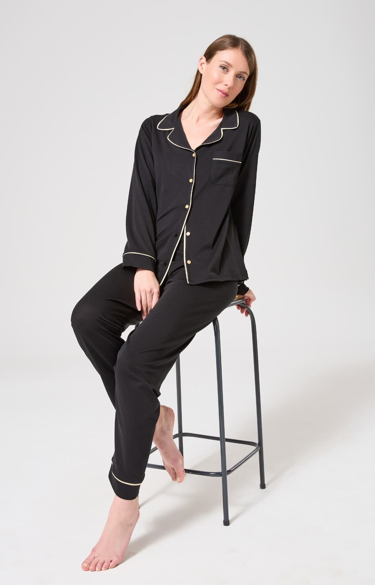 Pyjama boutonné en lyocell et coton, uni, ARTHUR
