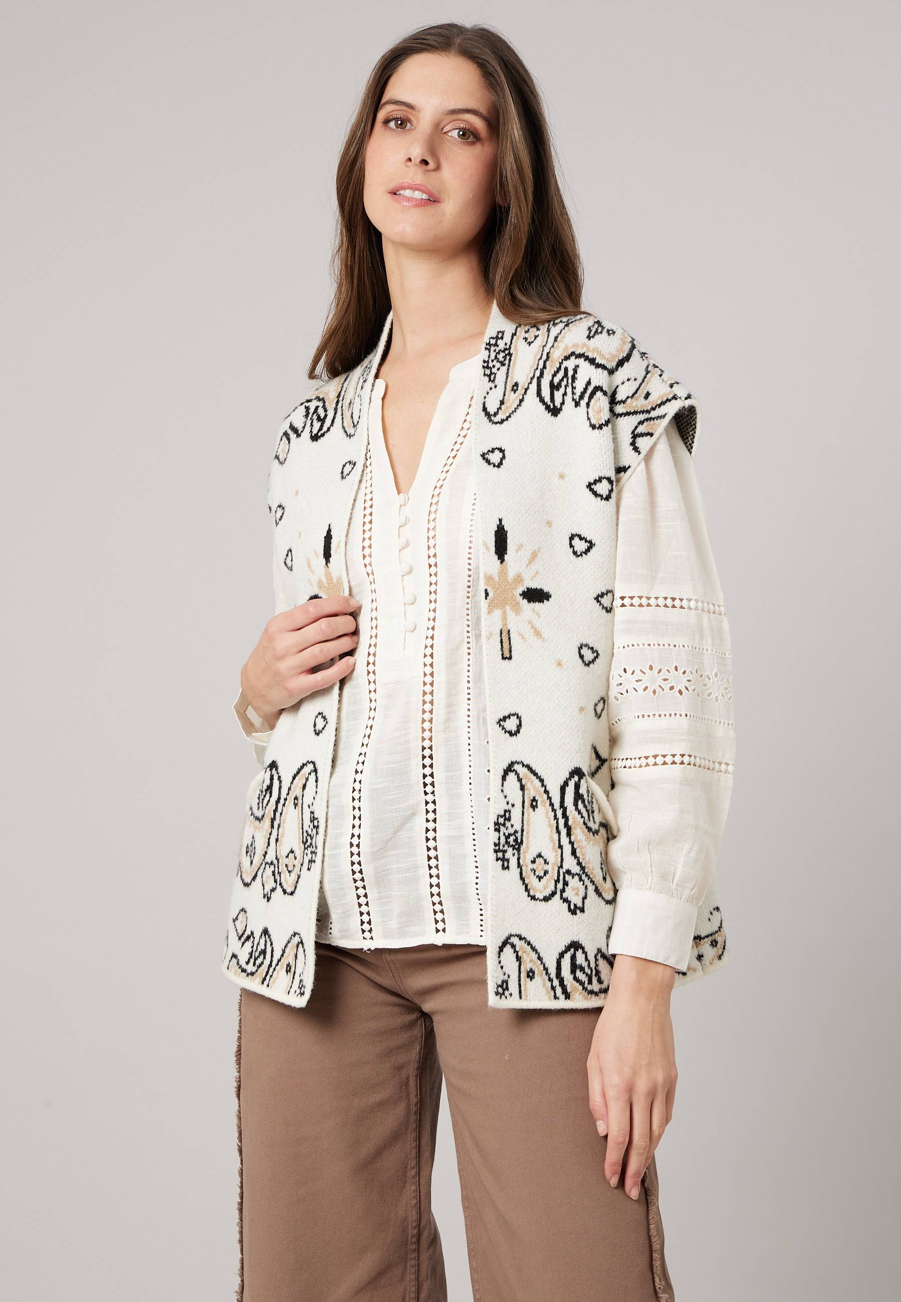 Gilet ample sans manches femme maille jacquard esprit bandana MIRELLA, DEELUXE