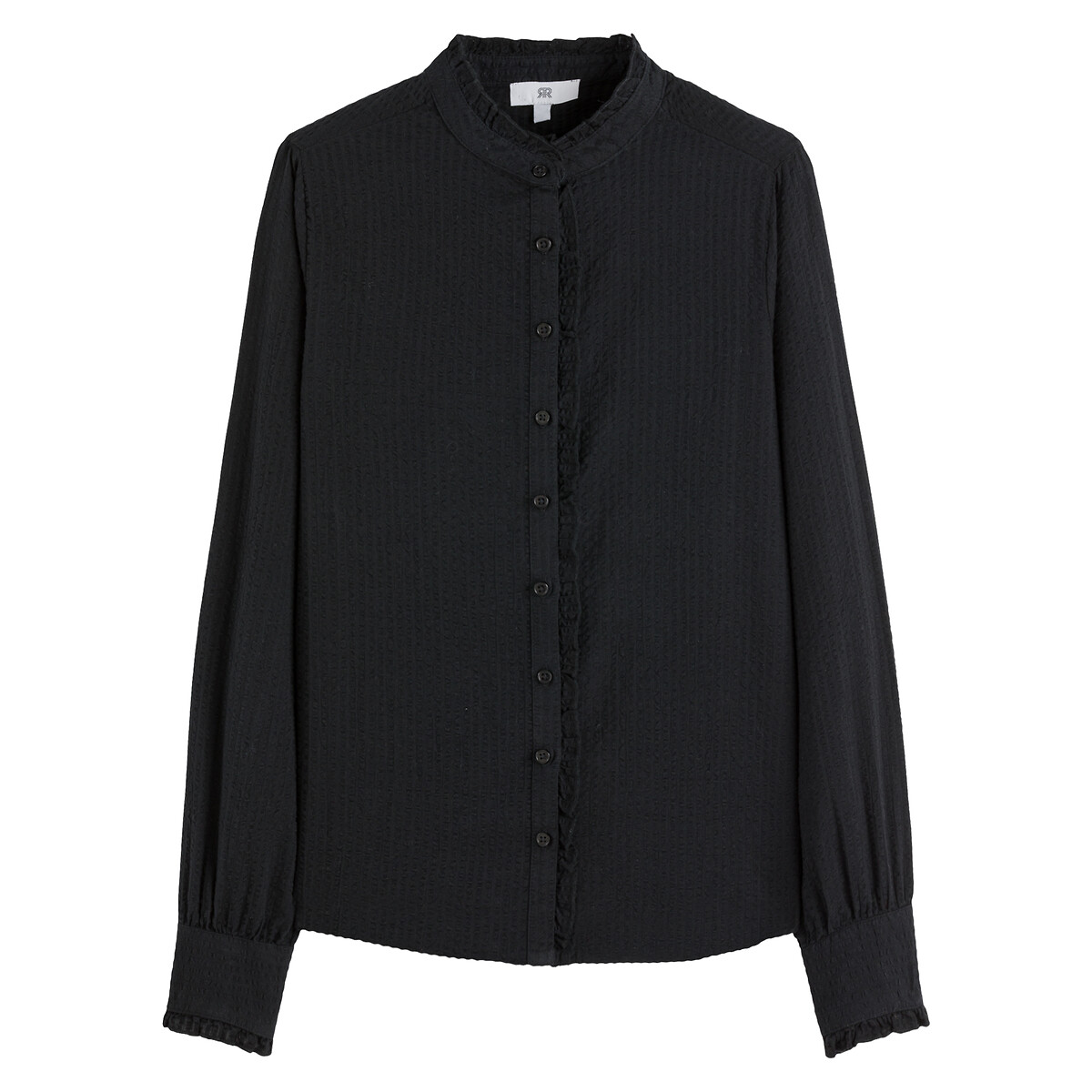 Organic cotton denim shirt with ruffled victorian collar and long sleeves  La Redoute Collections