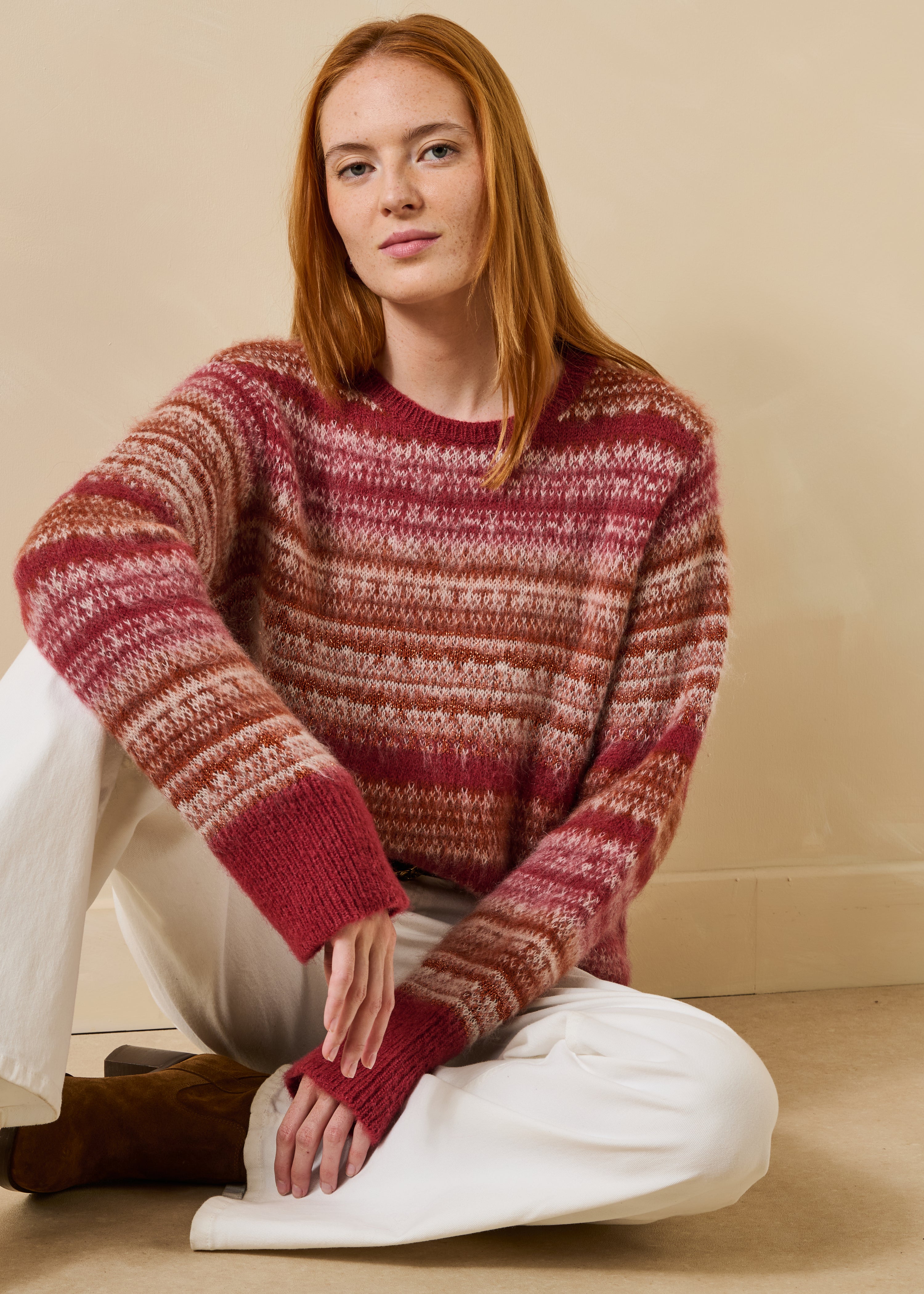Pull manches longues en jacquard col rond, LA FEE MARABOUTEE