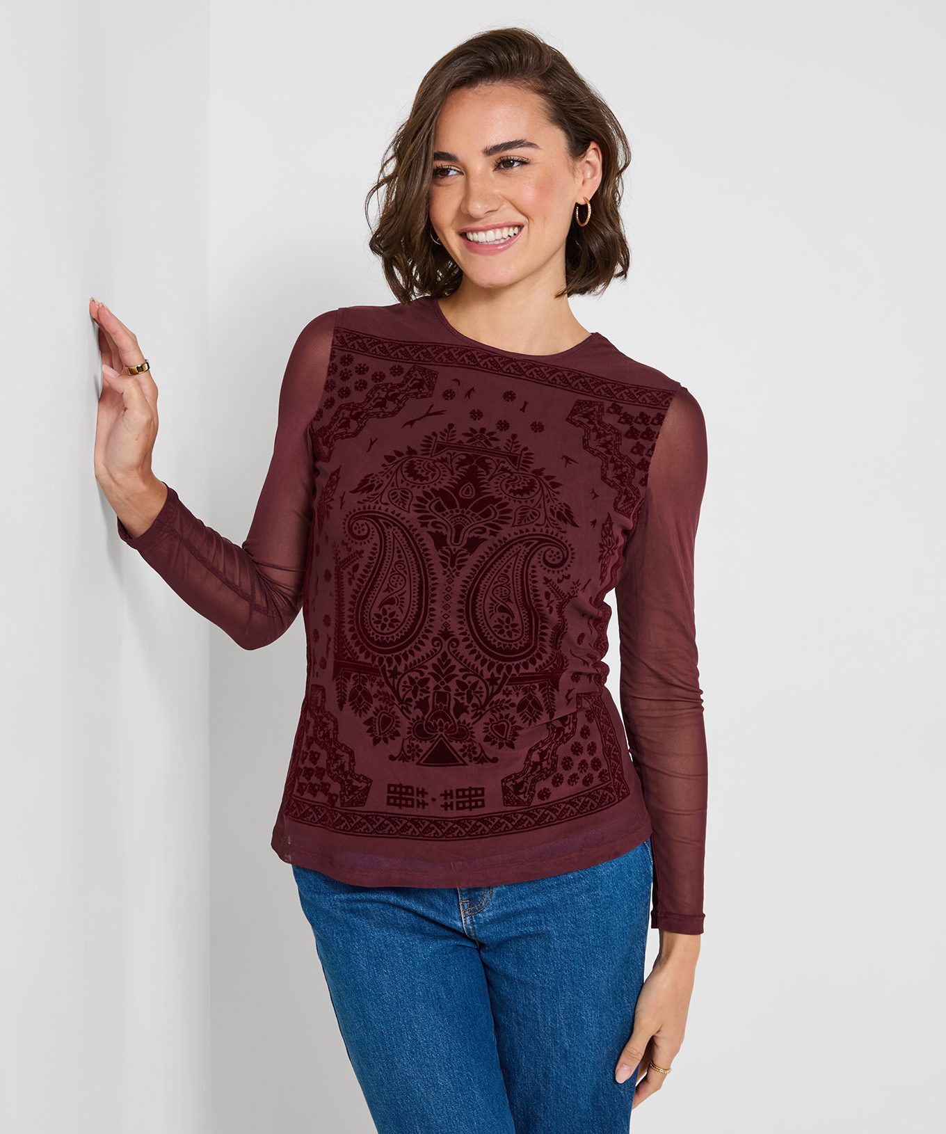 Henley en Mesh à Manches Longues et Imprimé Floqué, JOE BROWNS