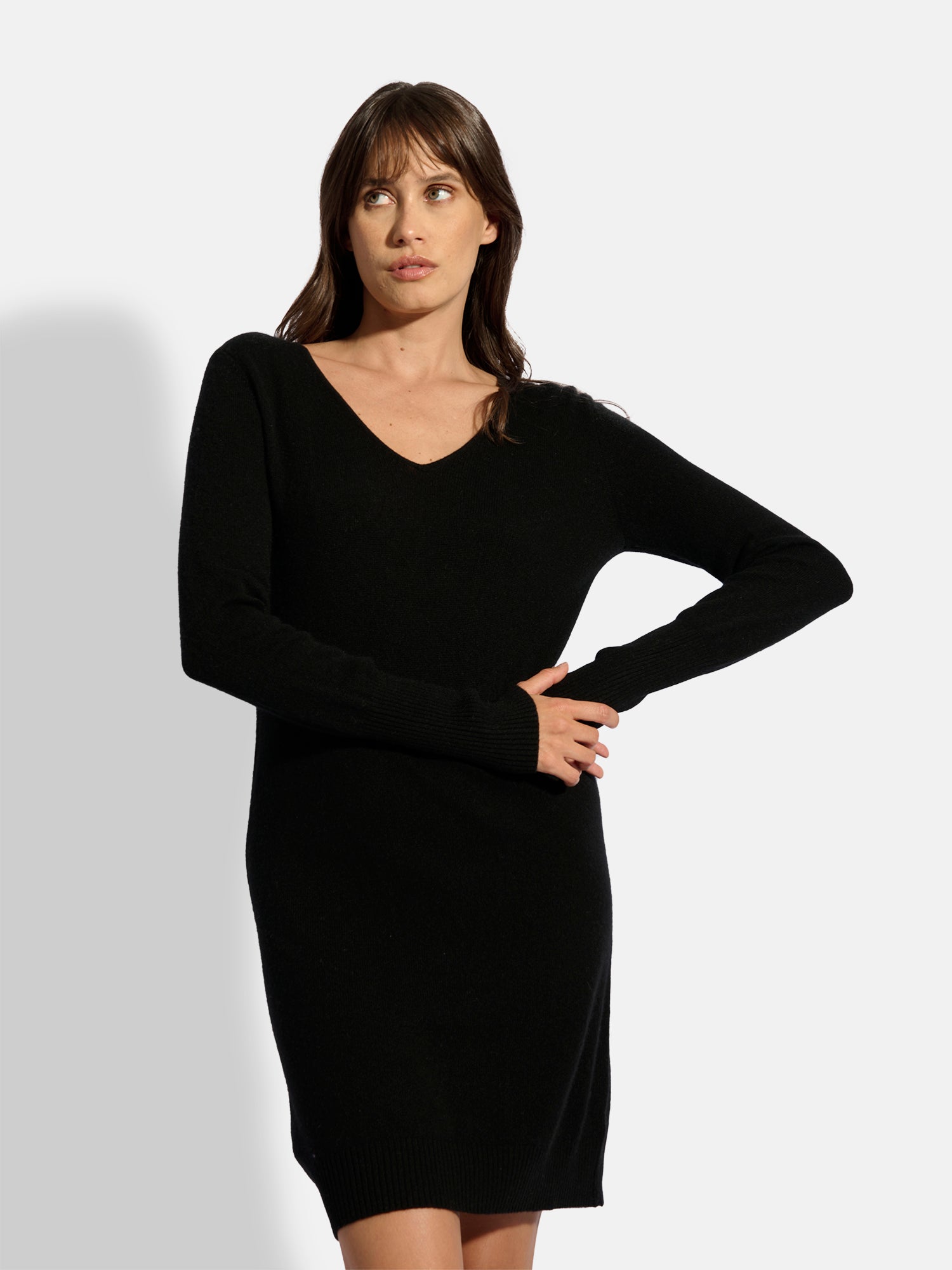 Robe Col V Noir Tracy, JUST CASHMERE