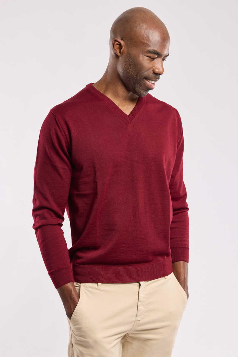 Pull col V Bérac en lainé mérinos, GUY DE BERAC
