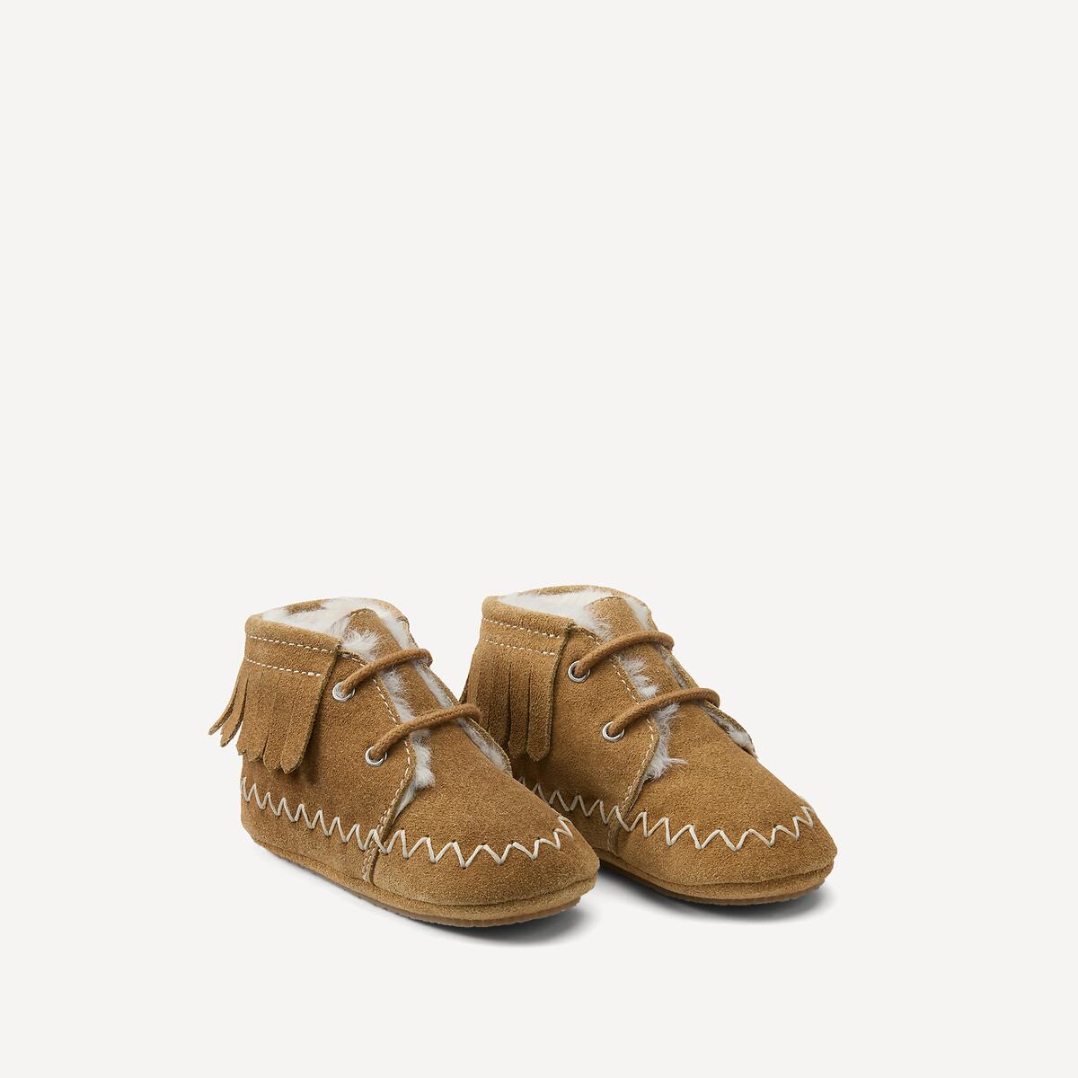 Kids Leather Warm Slippers with Fringed Trim, LA REDOUTE COLLECTIONS