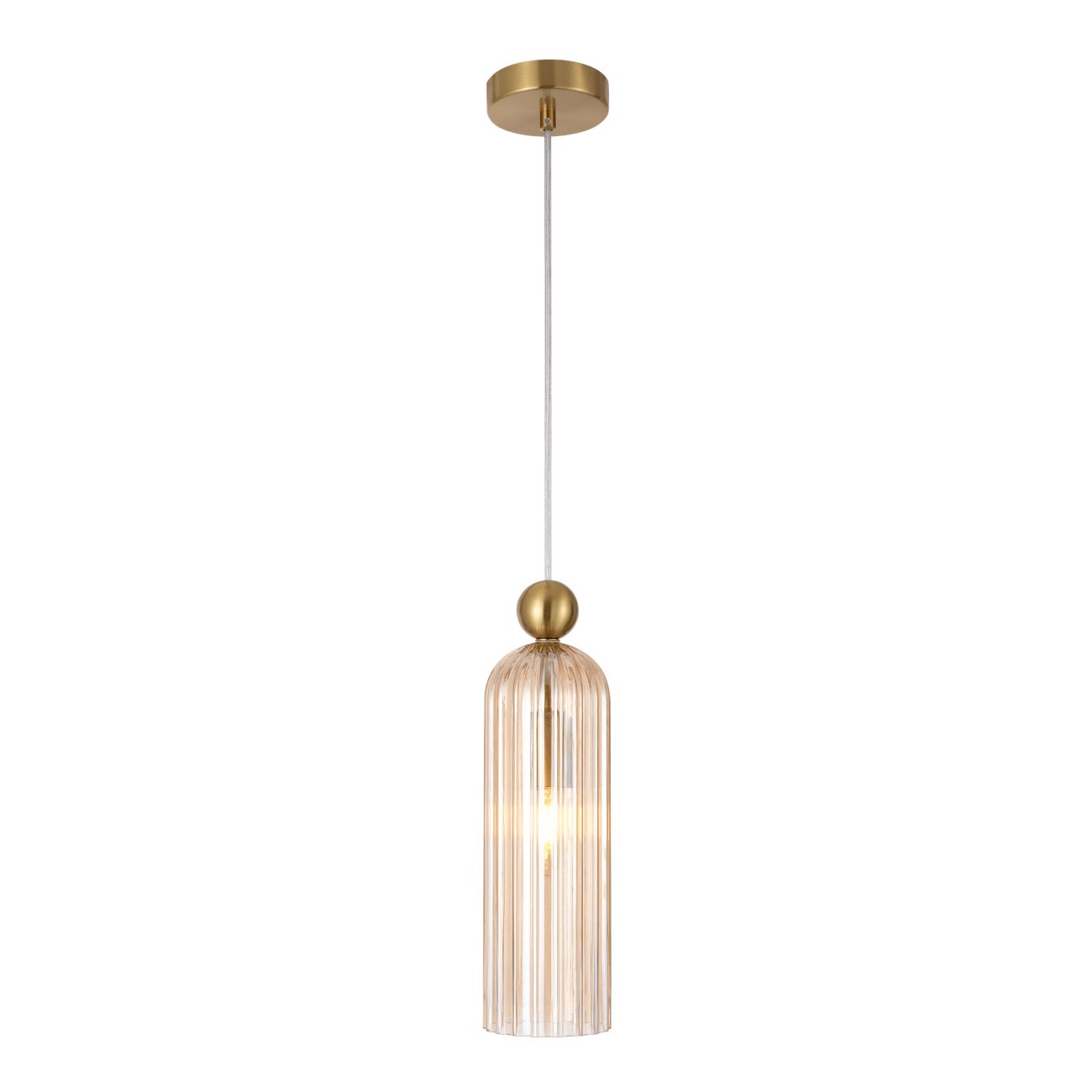 Suspension En Verre Cylindrique Leonora Couleur Ambr Et Laiton