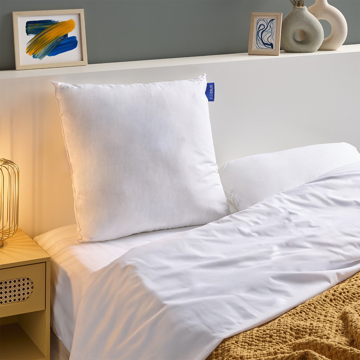 Oreiller ferme COTON BIO, BLEU CALIN