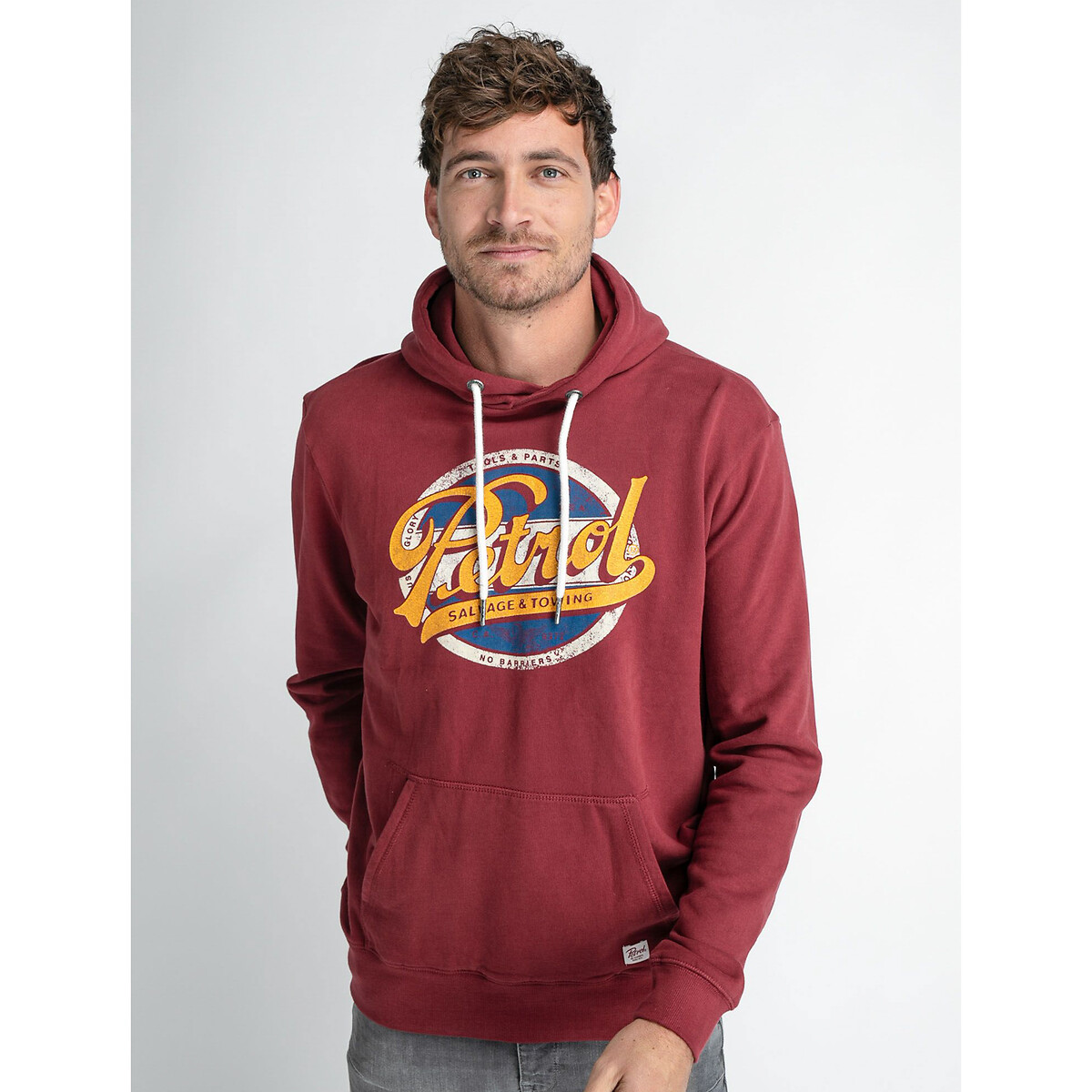 Cotton Crew Neck Hoodie with Print on Front