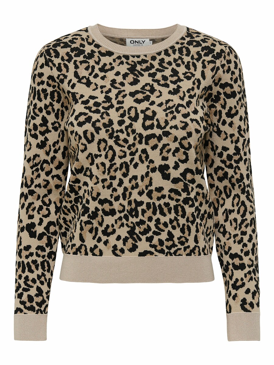 Crew Neck Jumper with Long Sleeves and Leopard Print, ONLY