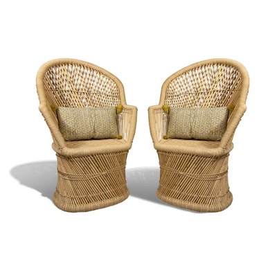 Lot de 2 fauteuils en bambou naturel avec deux coussins beiges NOW'S HOME