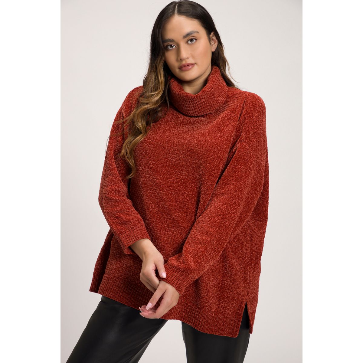 Ulla Popken Damen Pullover Aus Chenille – Oversized Mit Stehkragen Und Langarm (weicher Strukturstrick)