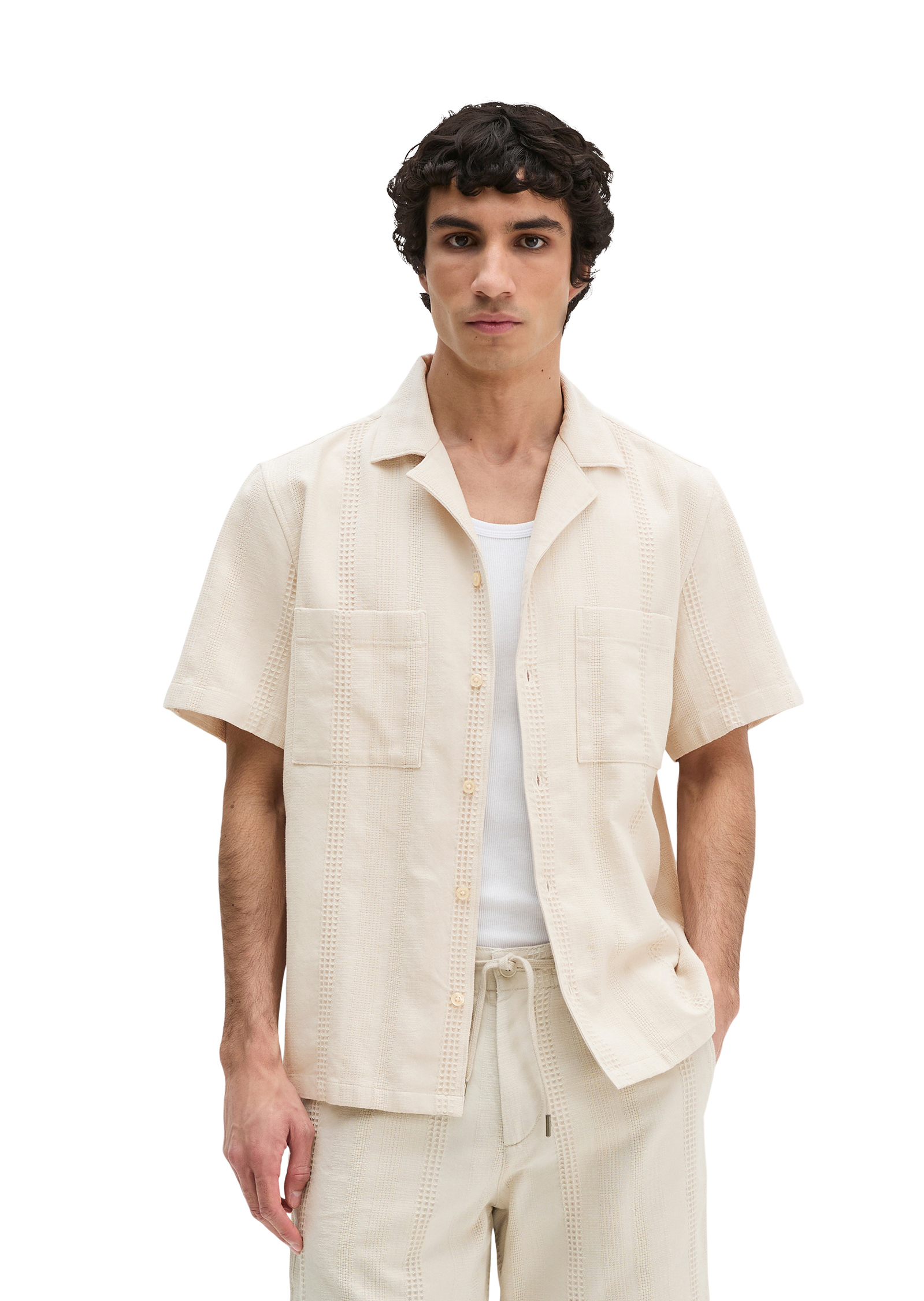 Chemise à manches courtes regular avec mélange de structures à rayures, MARC O'POLO