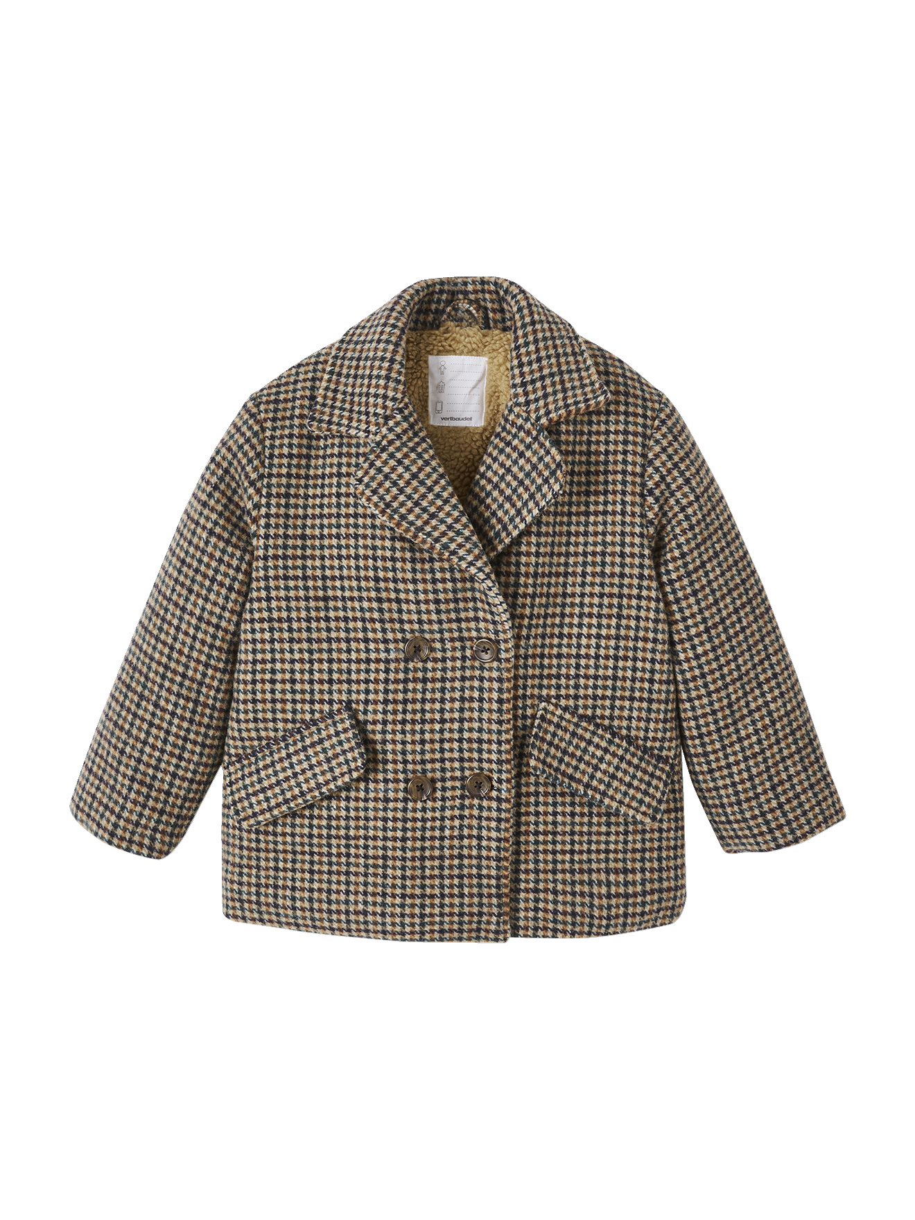 Manteau en lainage carreaux doublé sherpa, VERTBAUDET
