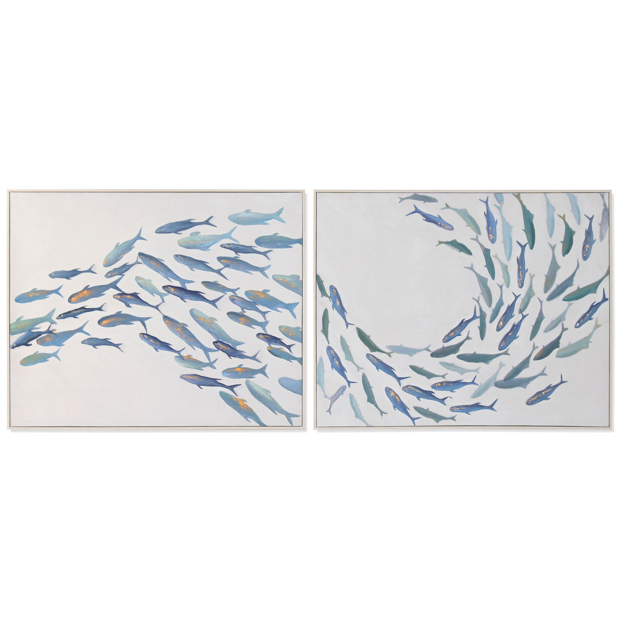 Set de 2 cadres décoratifs toiles banc de poissons 102x3x82cm, WADIGA
