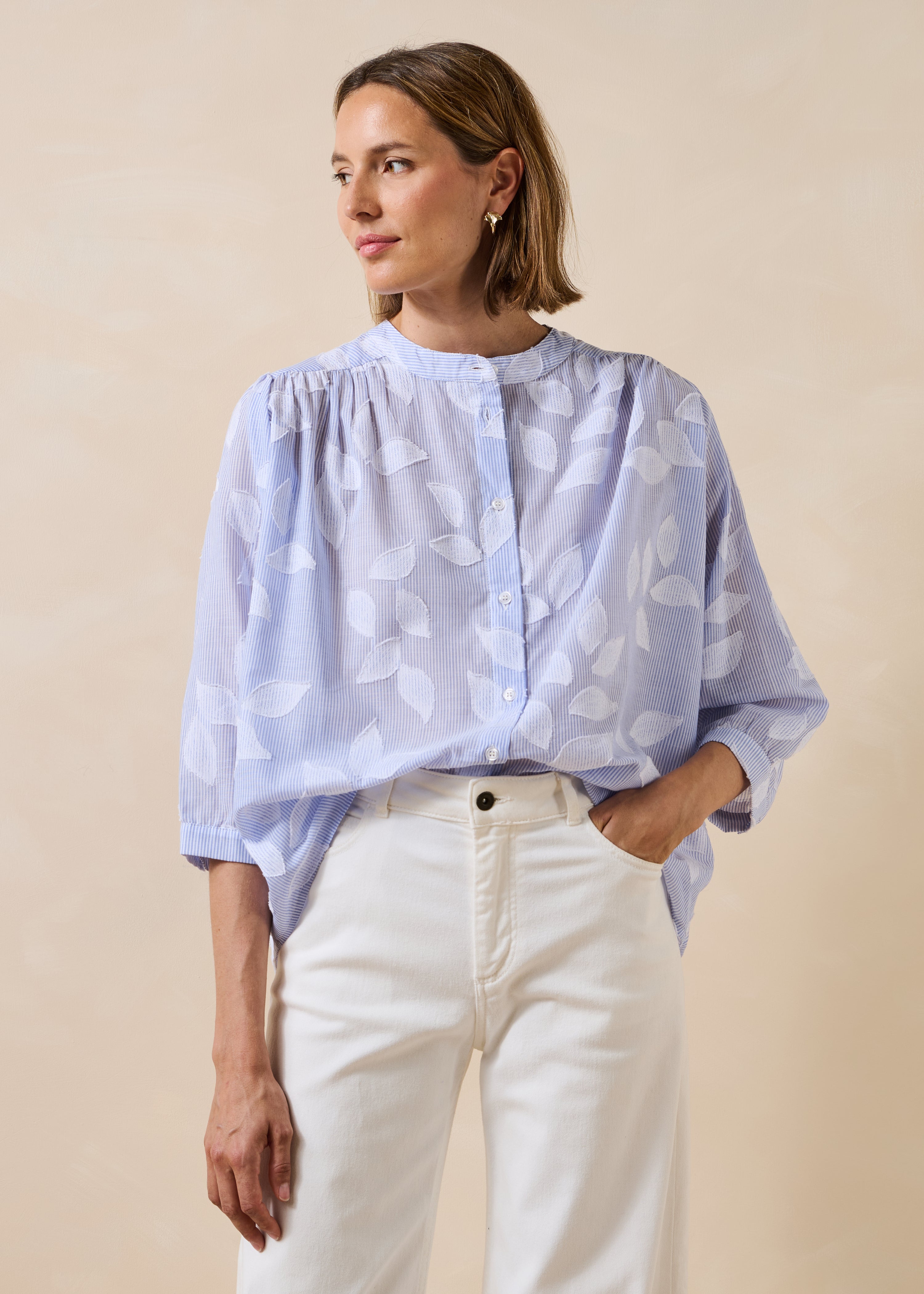 Chemisier en coton fleuri manches 3/4, LA FEE MARABOUTEE
