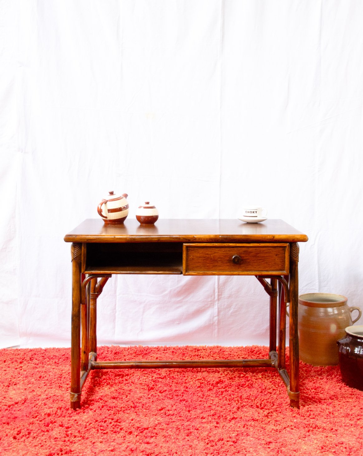 Bureau en rotin foncé Edouard N°1123 - Bon état, DEBONGOUT