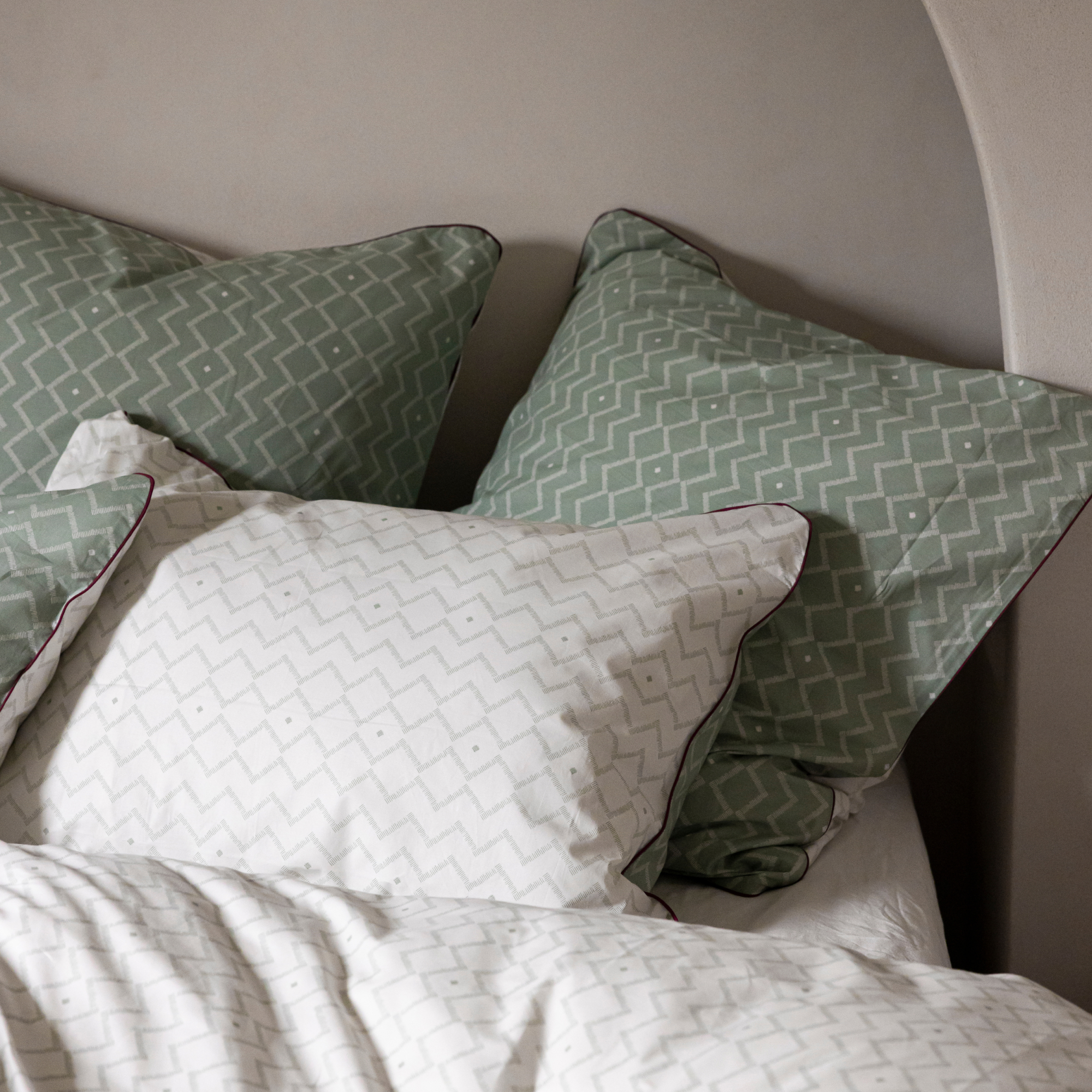 Taie d'oreiller en percale de coton, ETHNIQUE GRAPHIQUE, BLANC CERISE