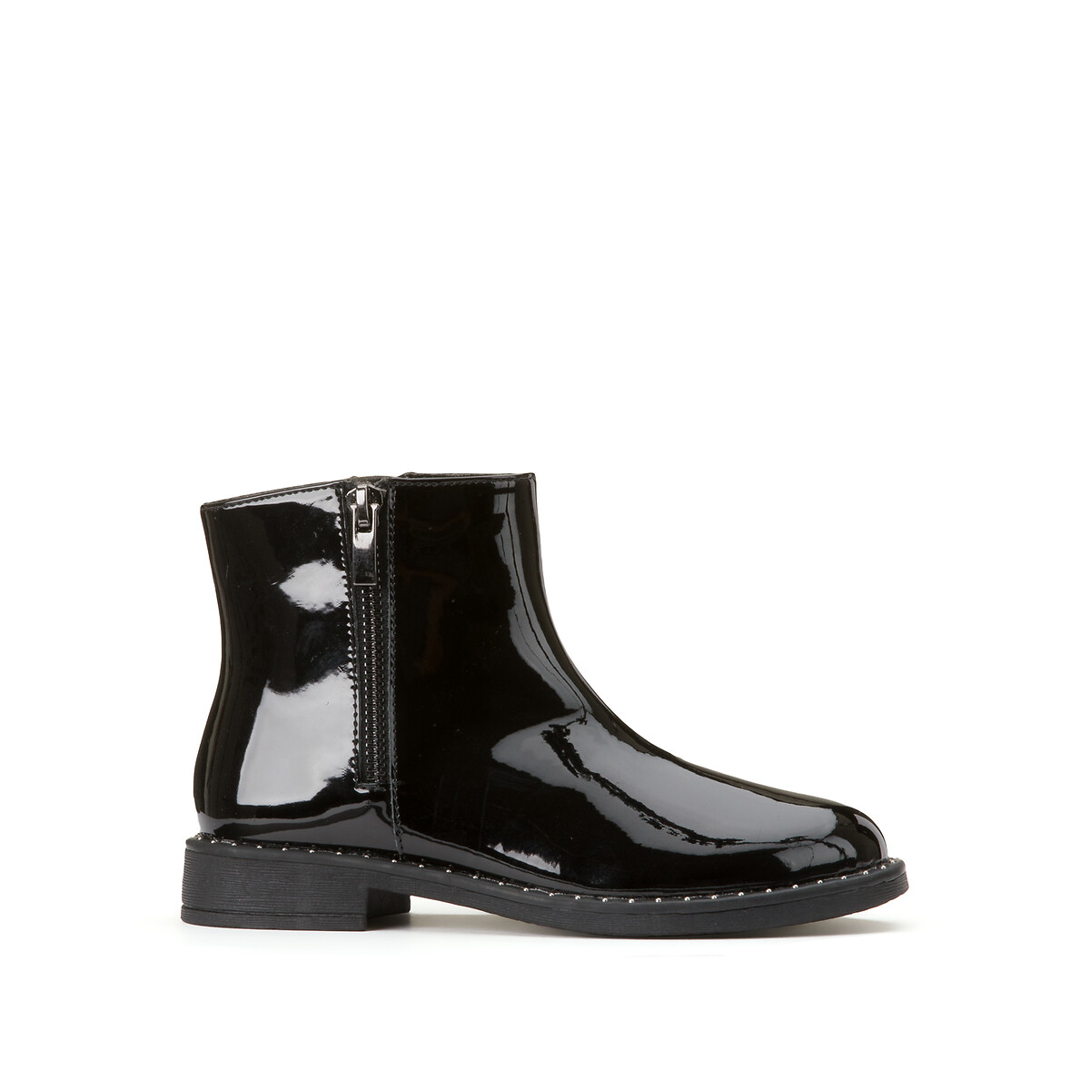 Kids patent ankle boots with zip fastening, black, La Redoute ...