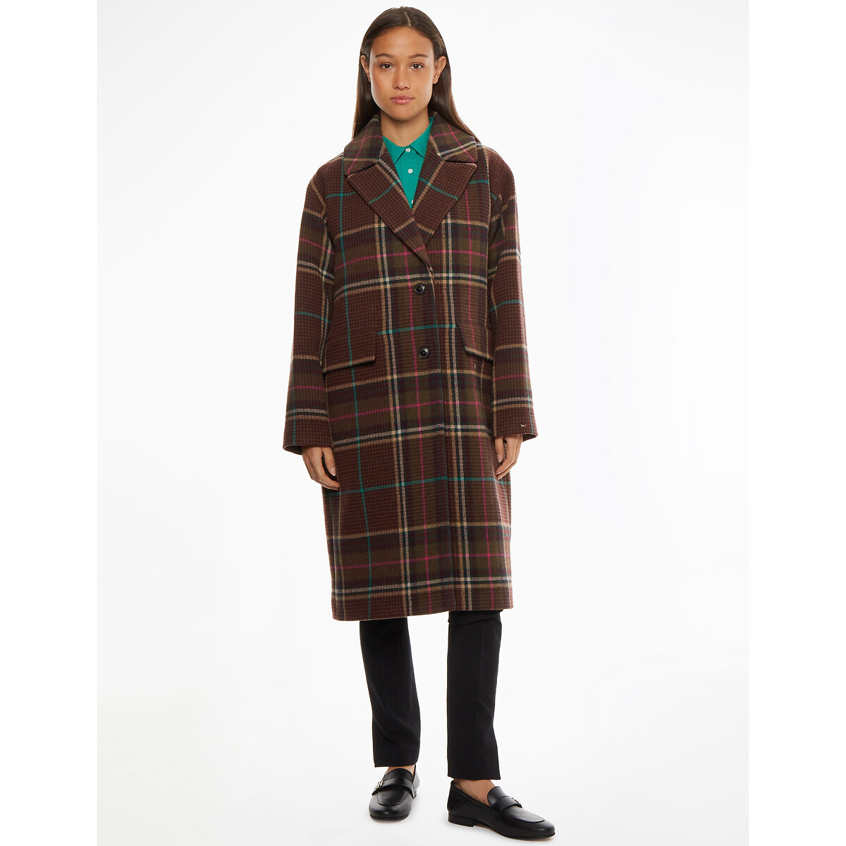 Long Checked Buttoned Coat