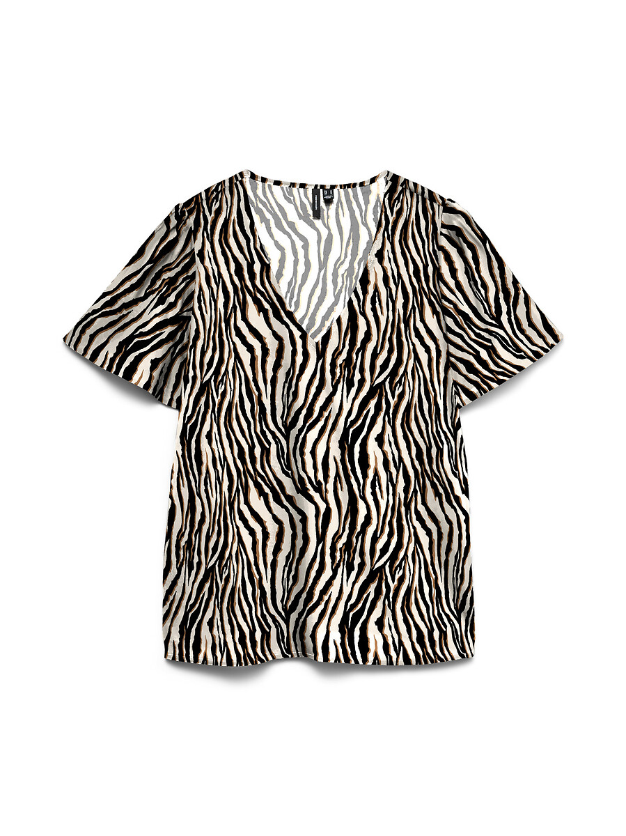 Blouse imprimée manches courtes col v, VERO MODA