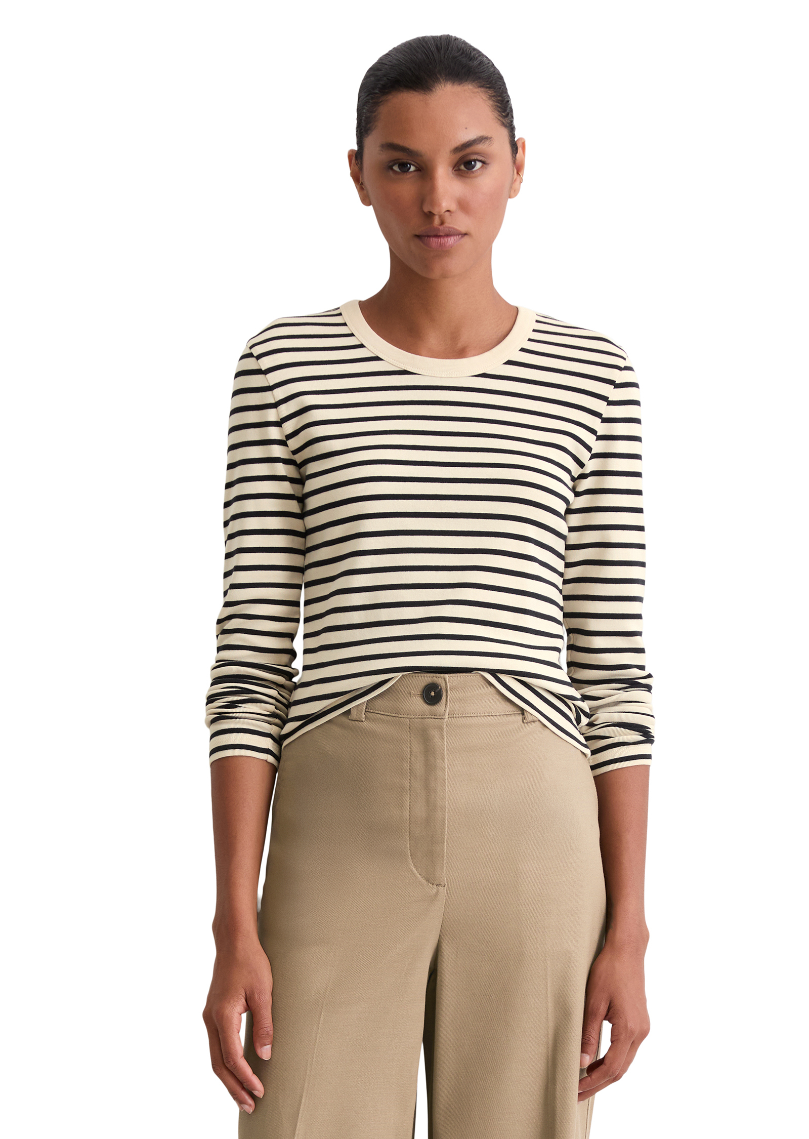 T-shirt long rayé regular en pur coton bio, MARC O'POLO