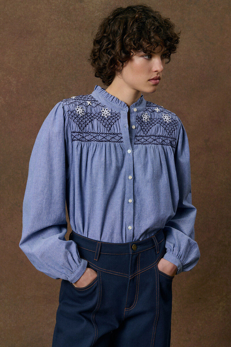 Blouse col rond brodée et smockée, LOUISE, LOUISE MISHA