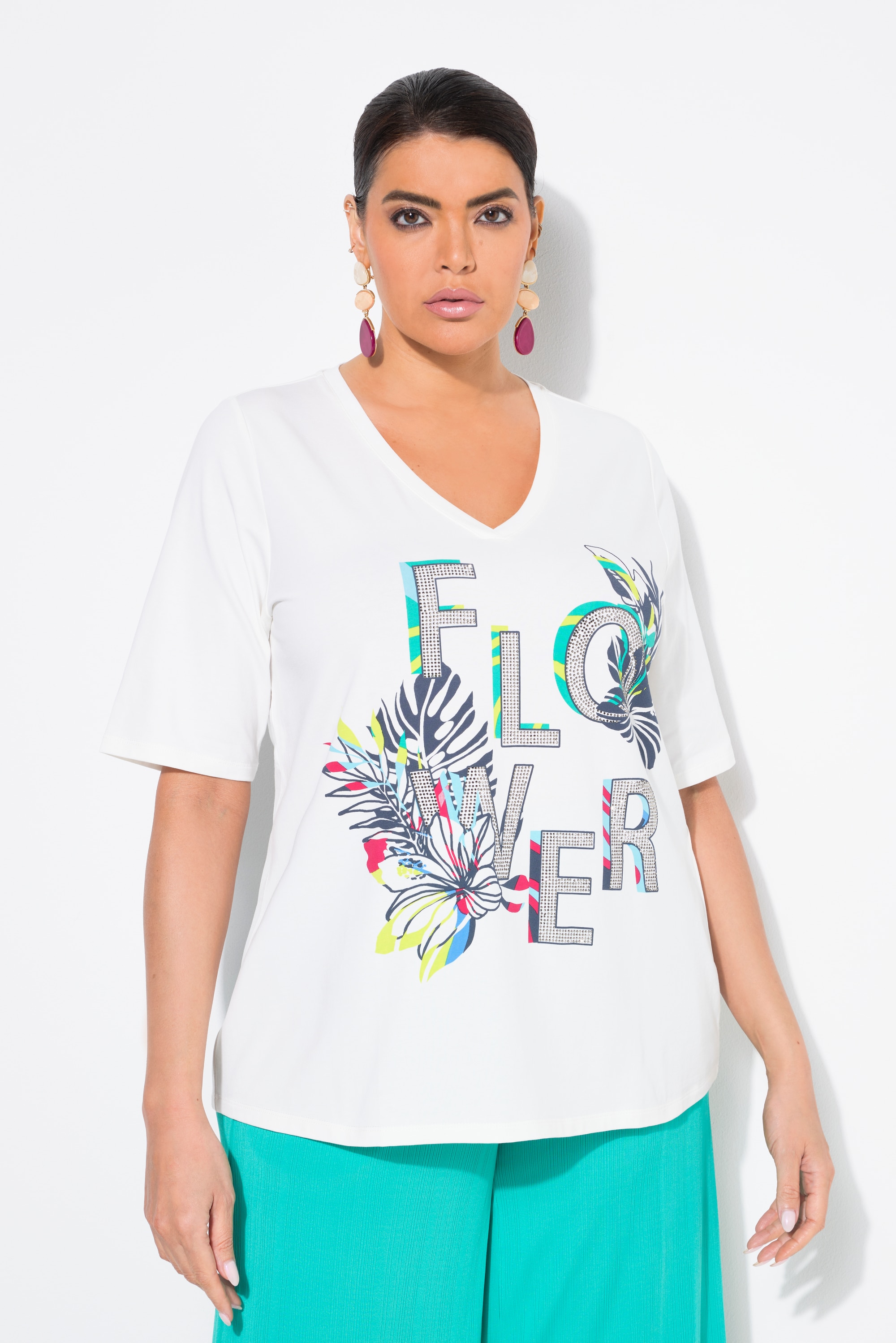 T-shirt oversize. Imprimé Flower. Décolleté, ULLA POPKEN