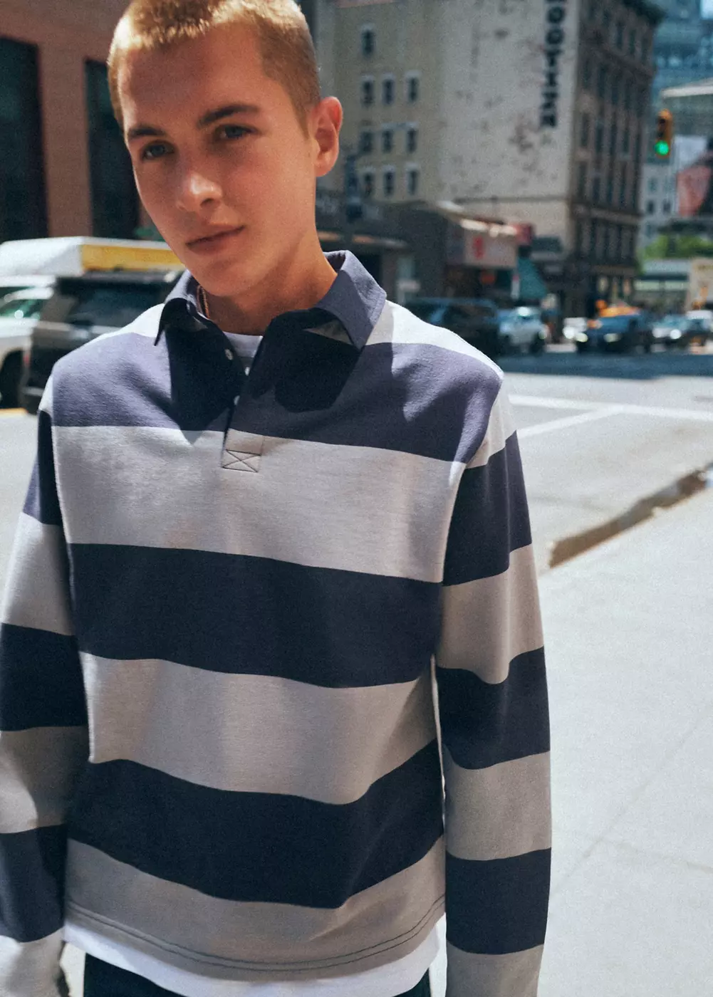 Sweat rayures col polo, MANGO TEEN