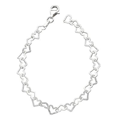 Sterling Silver Diamond Cut Heart Link Bracelet BEGINNINGS