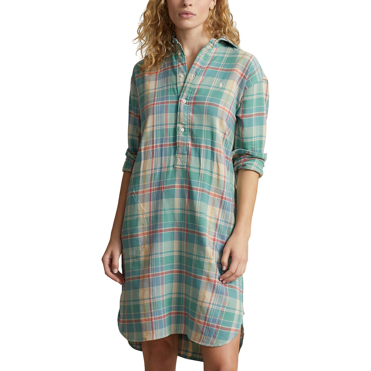 Checked cotton shirt dress with long sleeves , check print, Polo Ralph  Lauren | La Redoute