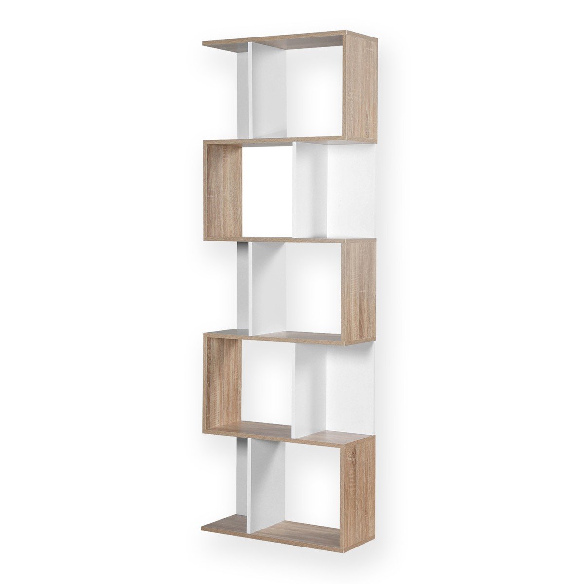 Bibliothèque Multi-cases H180 cm - Décor Bois et Blanc, CALICOSY