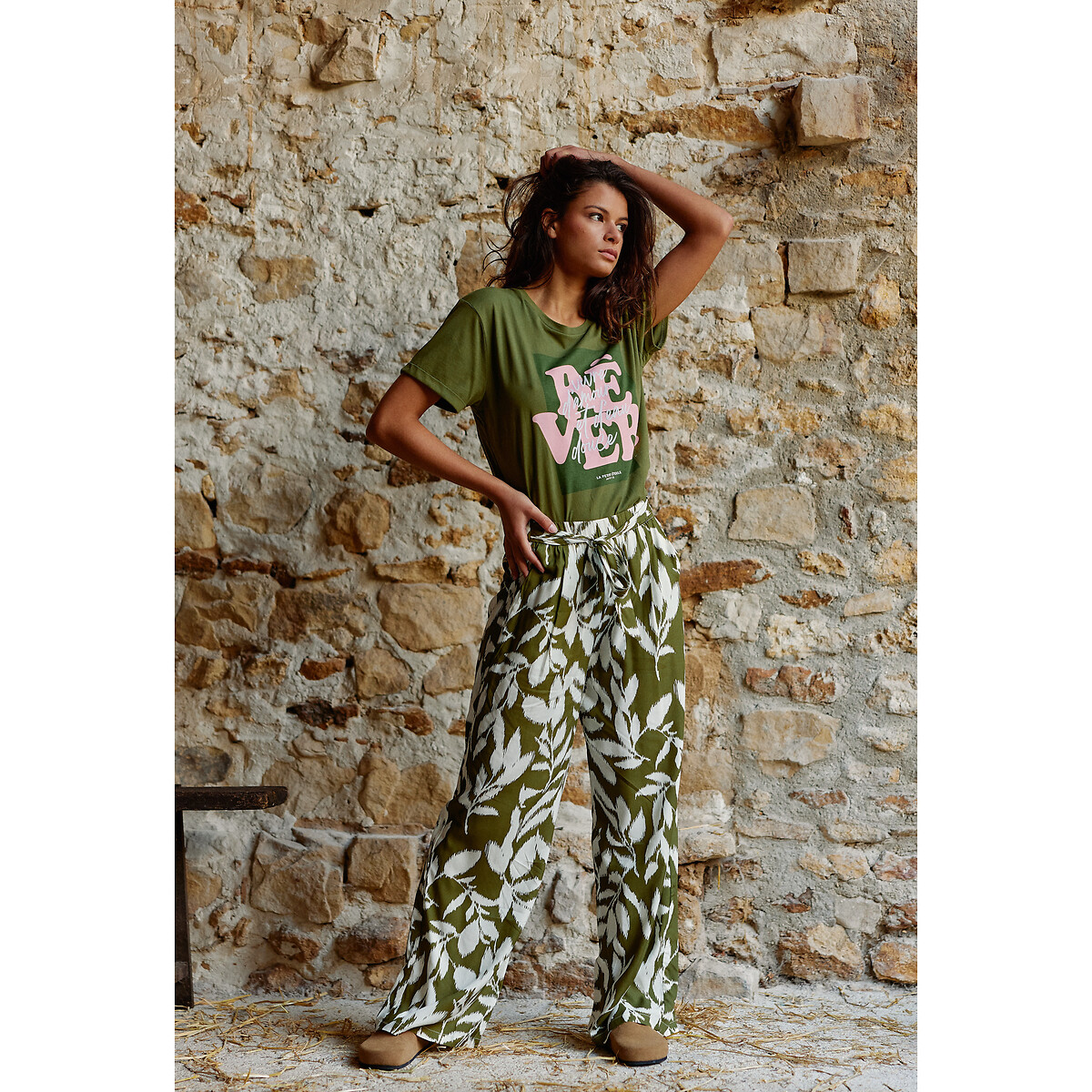 Purlo Cotton Loose Fit Trousers in Leaf Print