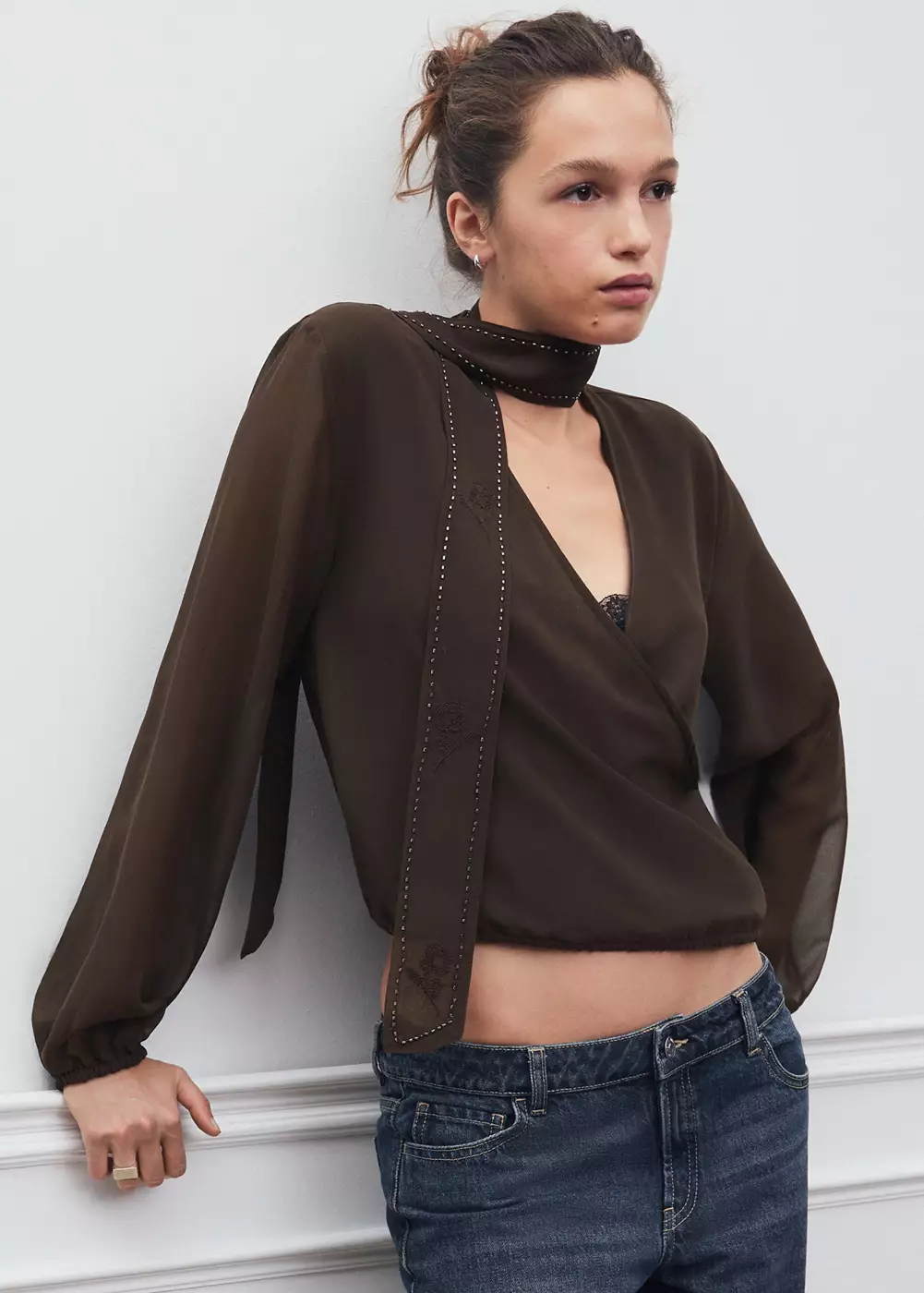 Blouse croisée avec perles, MANGO TEEN