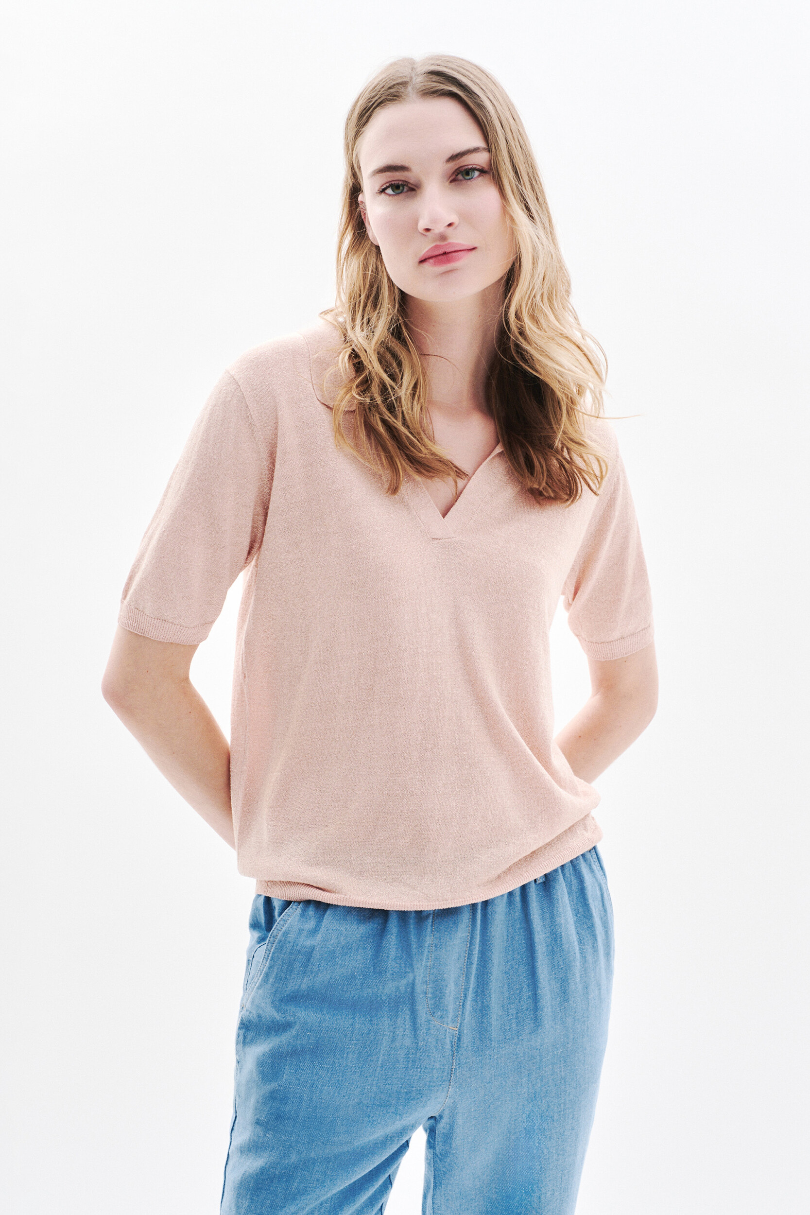 Pull droit col chemise en lin MIKALU, CAROLL