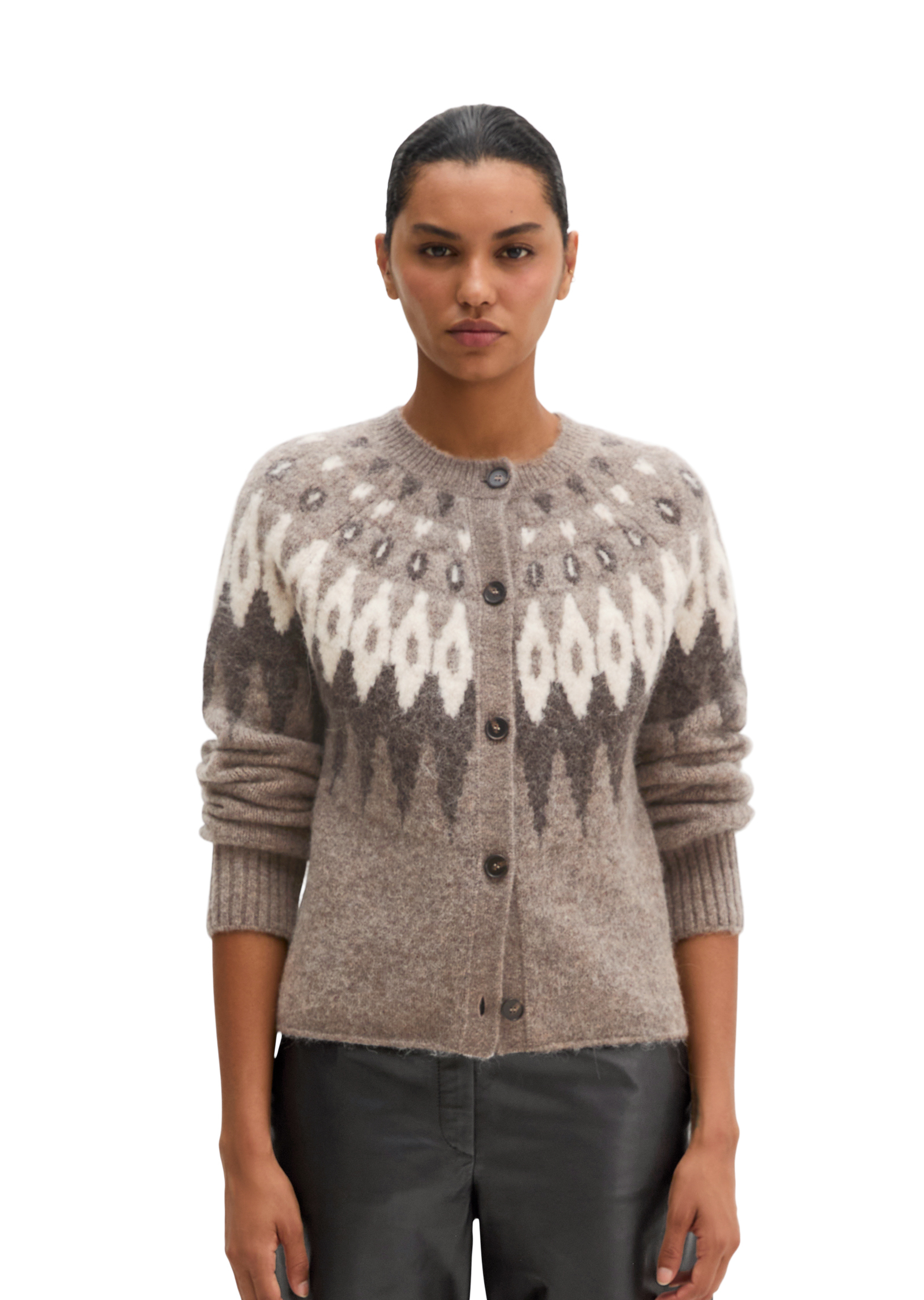 Cardigan jacquard ajusté en un mélange douillet de laine et de laine d'alpaga, MARC O'POLO