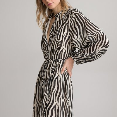 Recycled Animal Print Dress with High Neck LA REDOUTE COLLECTIONS