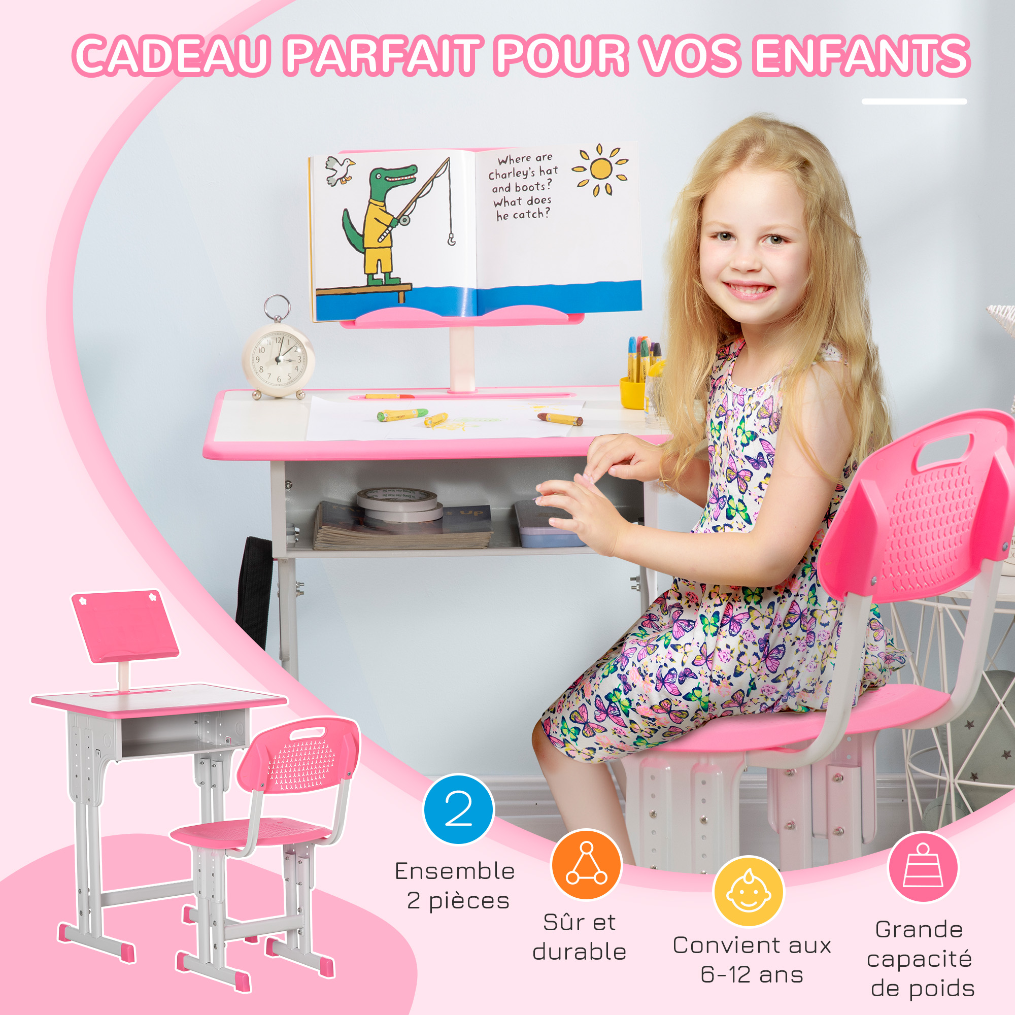Ensemble bureau et chaise réglable MDF pour enfant HOMCOM | Leroy Merlin Ensemble bureau et chaise réglable MDF pour enfant HOMCOM | Leroy Merlin