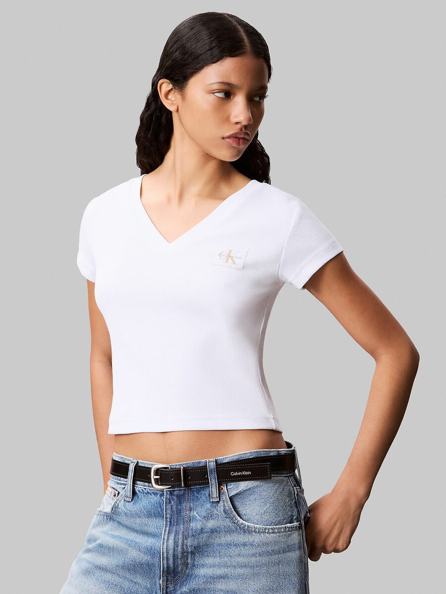 Short Sleeve T-Shirt with V-Neck, CALVIN KLEIN JEANS