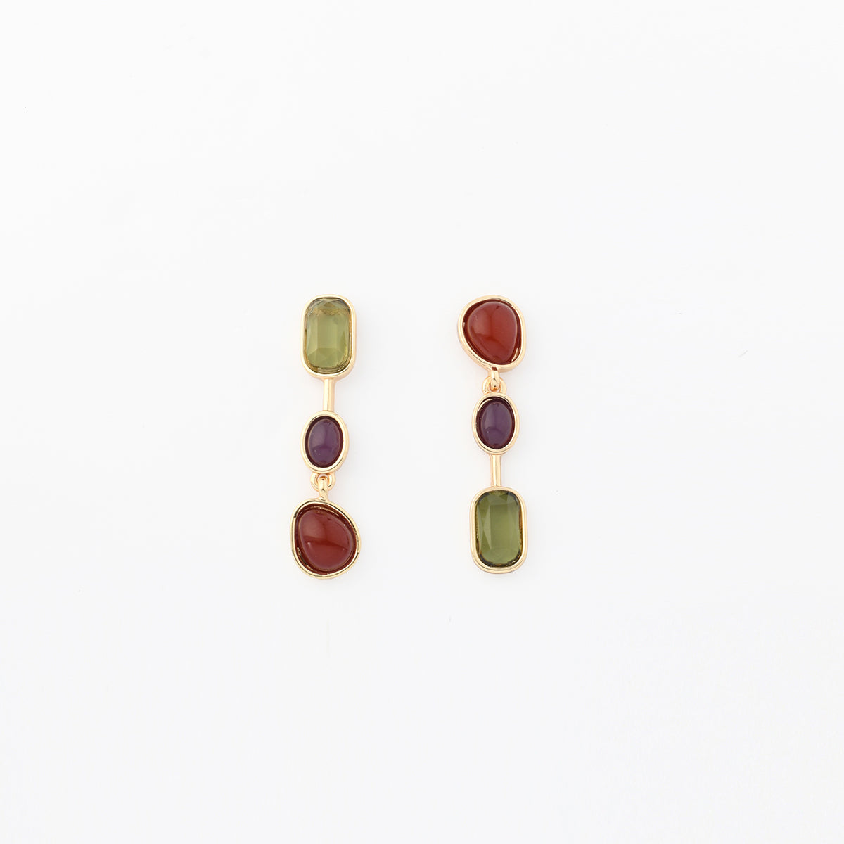 Boucles d'oreilles cabochons violet et vert, BALABOOSTE