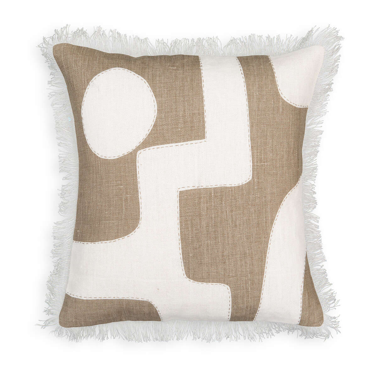 Kinabe Graphic Fringed Square 100% Linen Cushion Cover