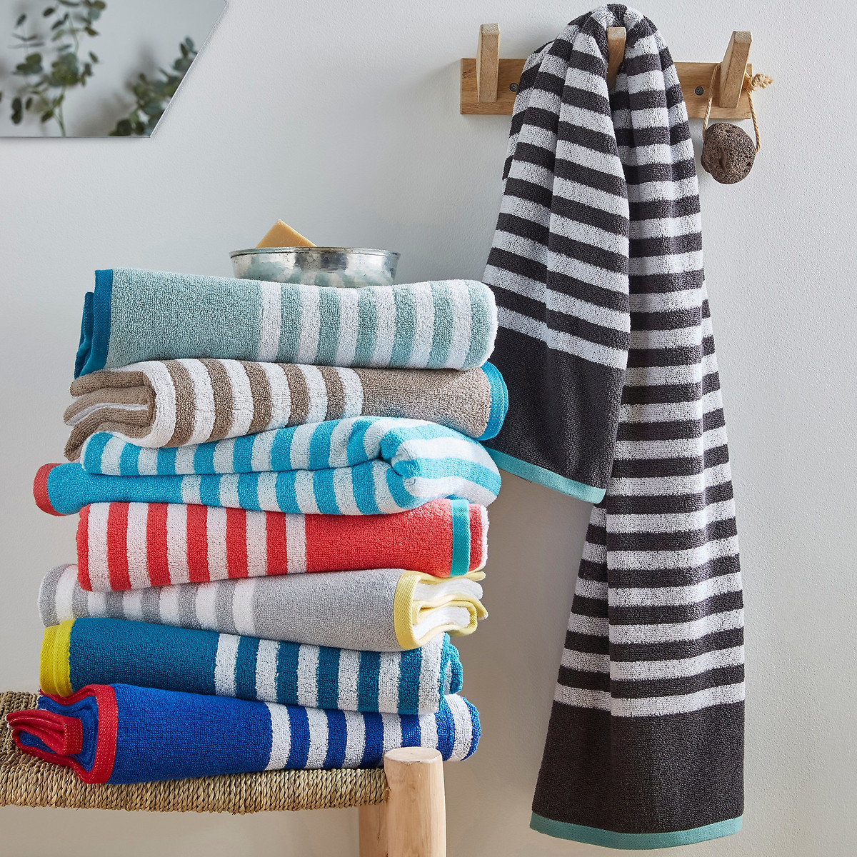 Red striped bath sale towels