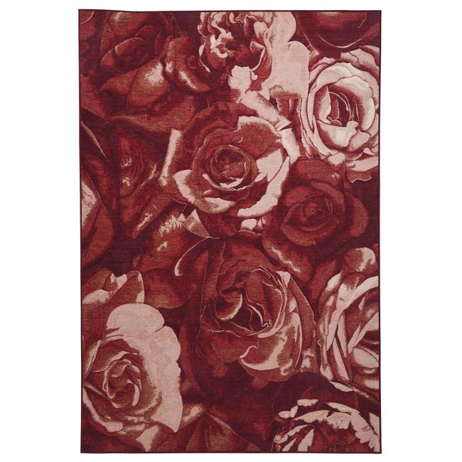 Tapis floral Flomi Rose, tissé, très fin Couleur rouge <span itemprop=