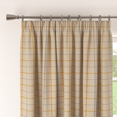Cottage Check Ochre Soft Brushed Blackout Pencil Pleat Pair of Curtains SO'HOME