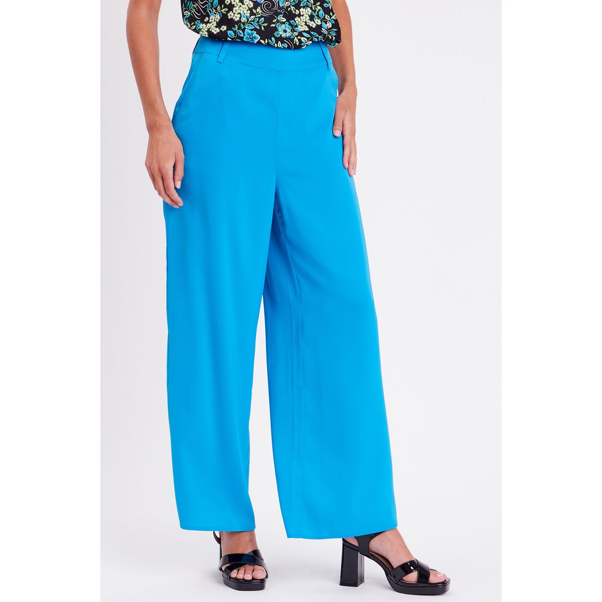 Pantalon large fluide satin bleu Cache Cache La Redoute