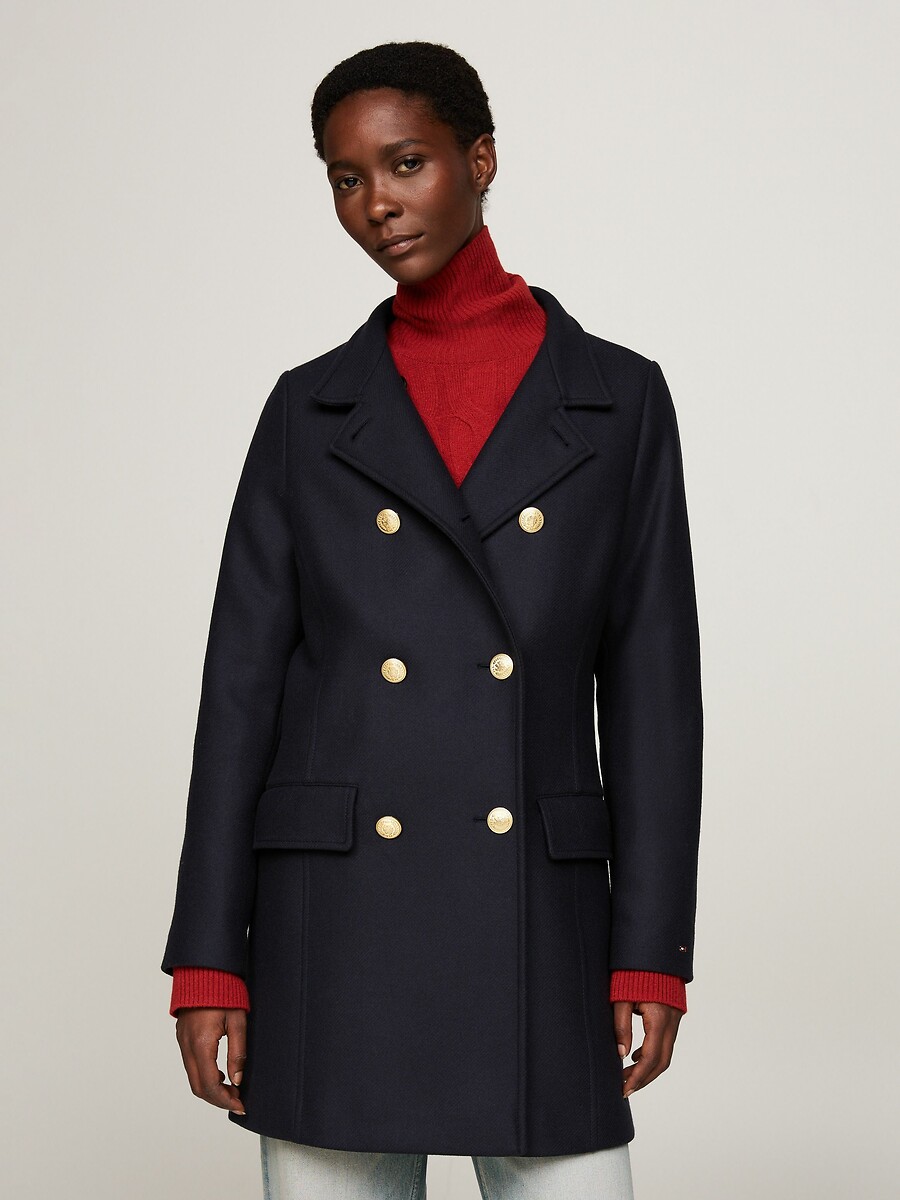 Manteau en laine mélangée, manches longues, TOMMY HILFIGER